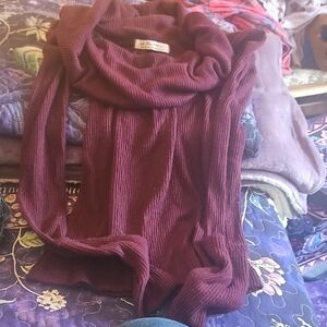 We The Free Maroon Ribbed Cowl Neck Sweater
